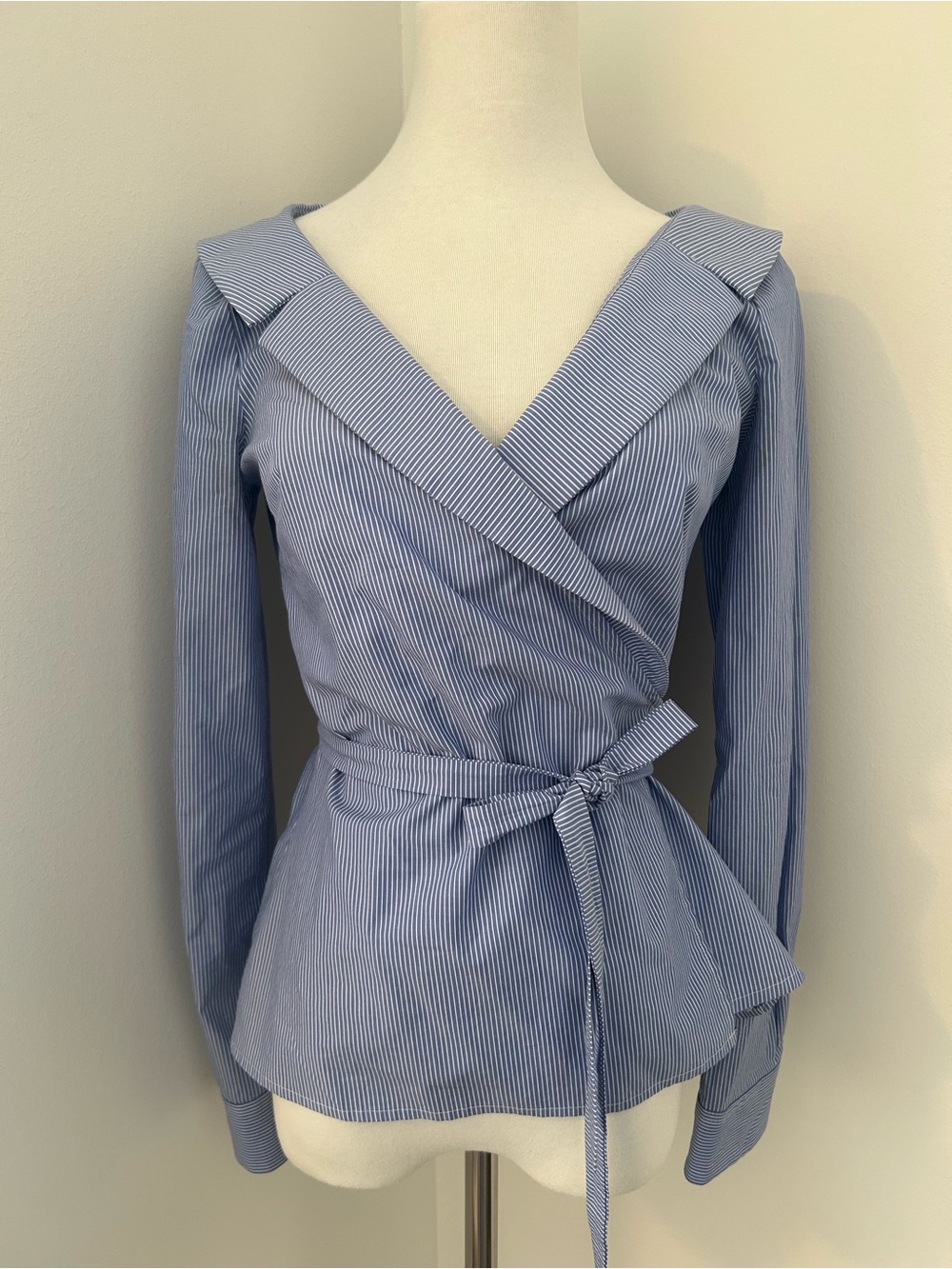 Babaton blue white stripped blouse size small